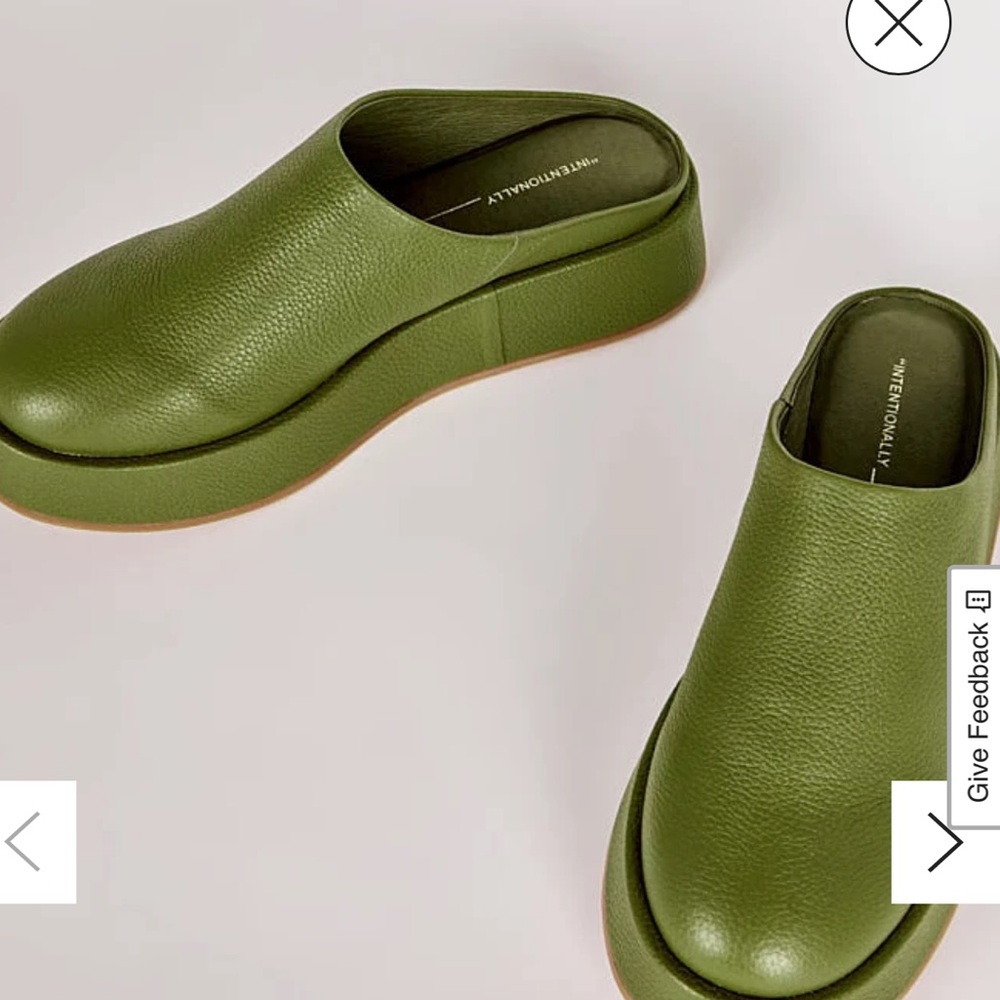 INTENTIONALLY BLANK RISEN Olive Green Leather Platform Clogs